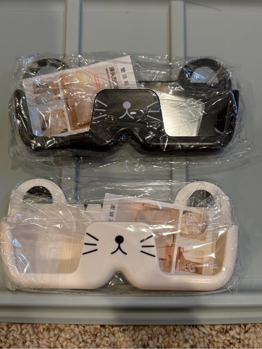Black and white cat glasses case with sticky backing